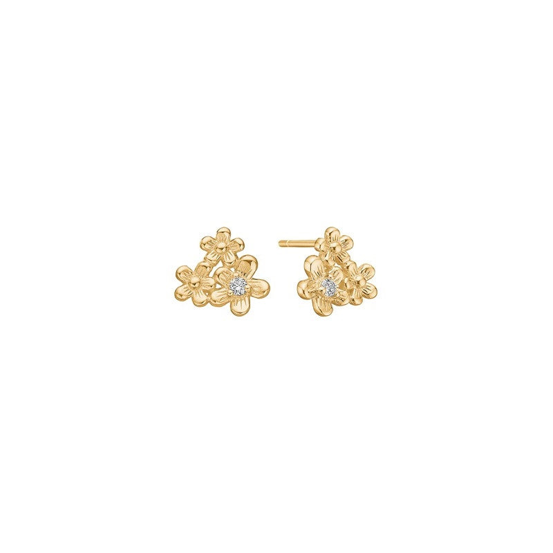 Blomster øreringe i 8 kt guld med diamanter 0,04 ct – Lund Copenhagen